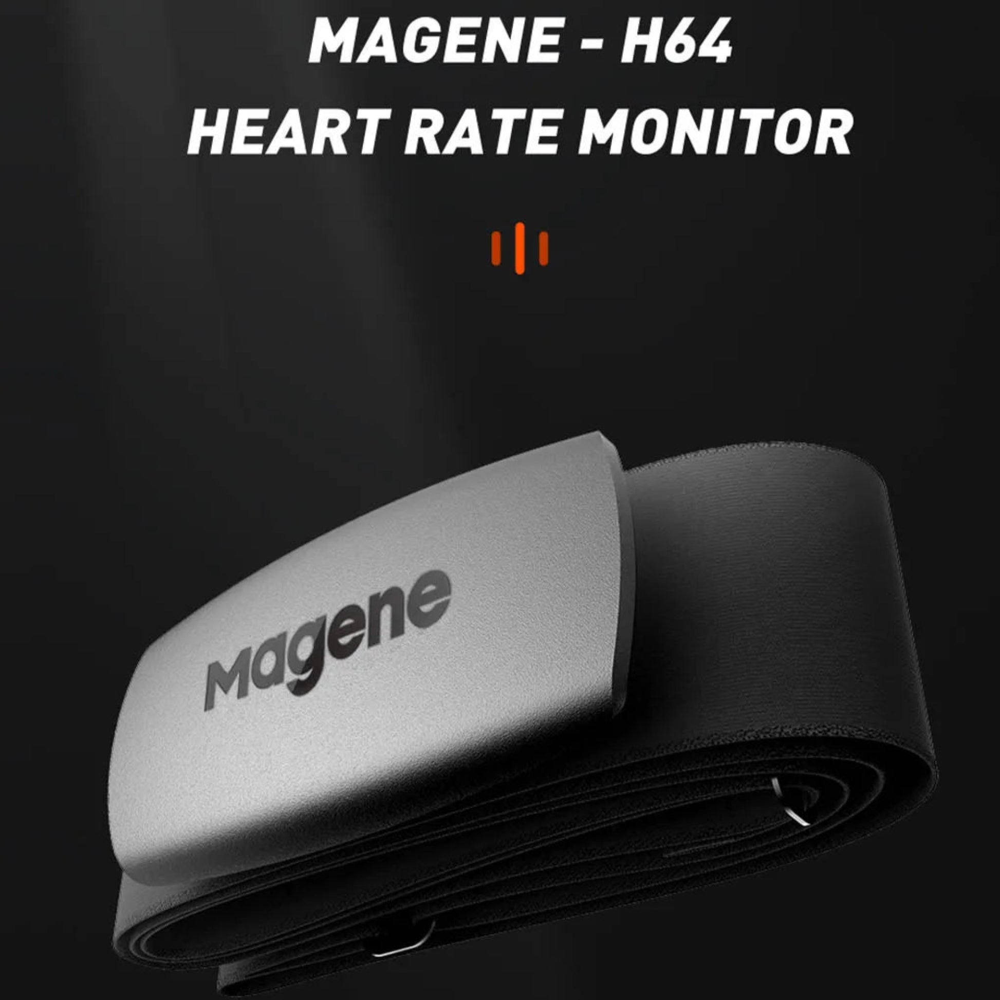 Close-up of Magene H64 heart rate monitor sensor showing ANT+ and Bluetooth tracking module