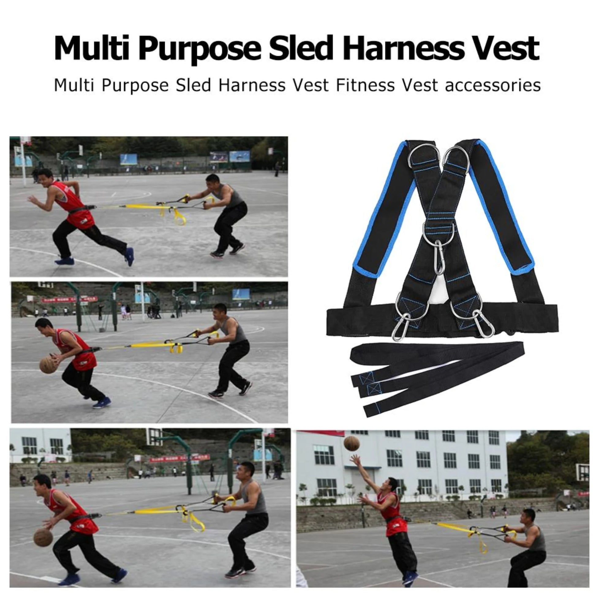 Athlete wearing speed running sled vest during basketball training drills to improve sprint speed, agility, and explosive power on court