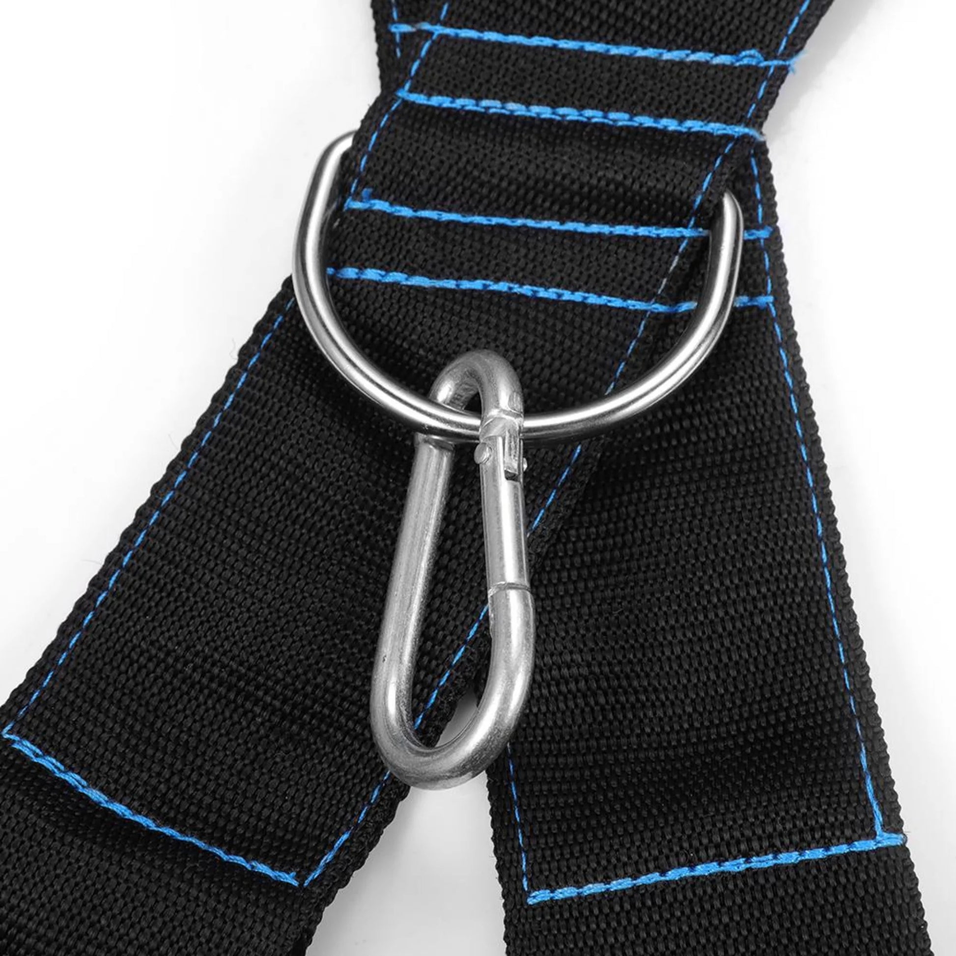 Close-up of clip attachment on speed running training sled vest used to secure resistance straps to sled or training equipment for sprint training and strength development