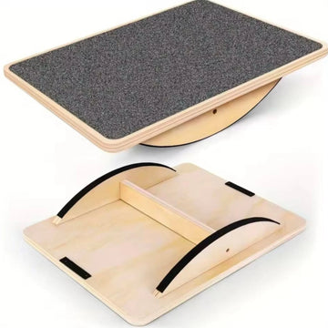 The Fitness Hut wooden balance board showing top surface and non-slip underside