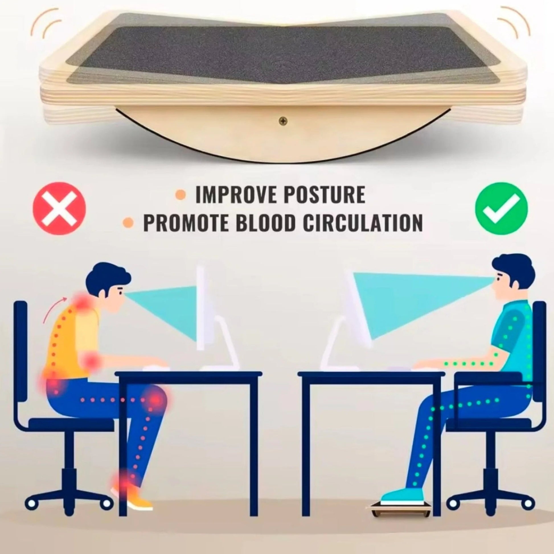 Wooden balance board improving posture and promoting healthy blood circulation during core training