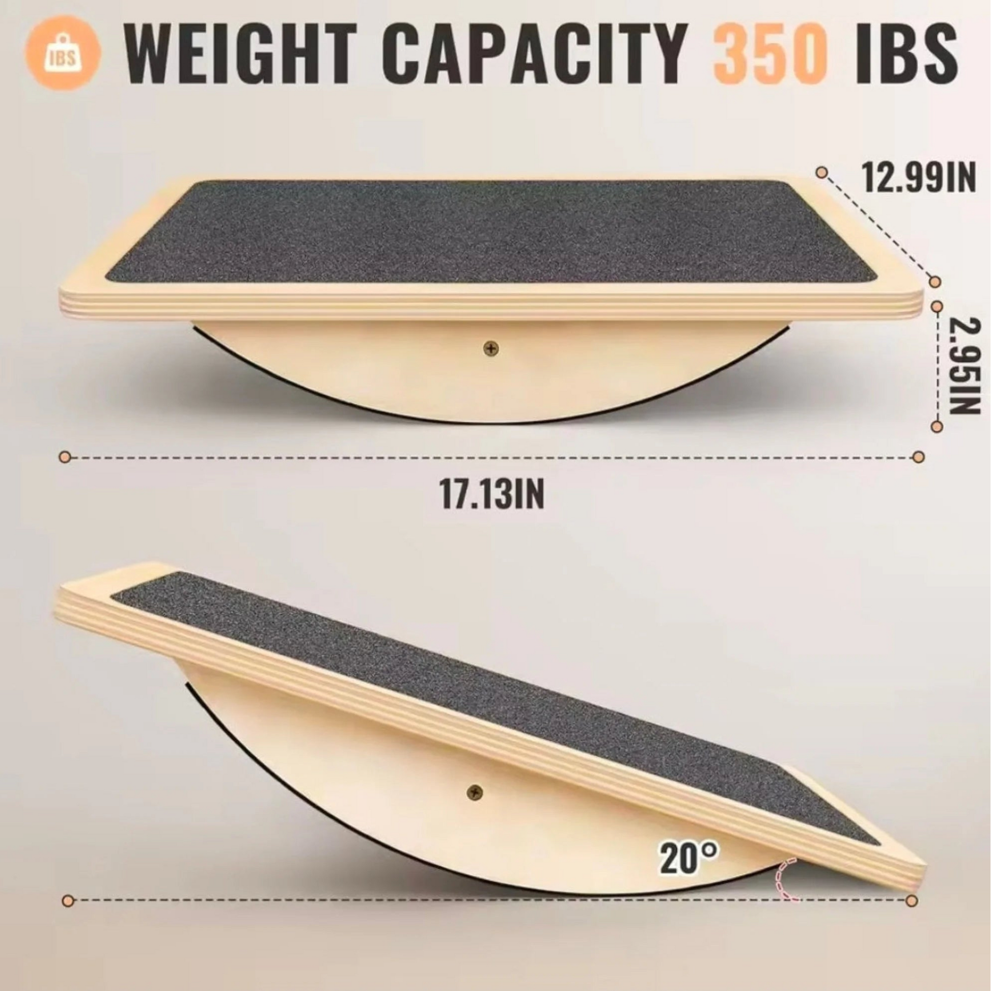 The Fitness Hut wooden balance board maximum weight capacity 350 lbs