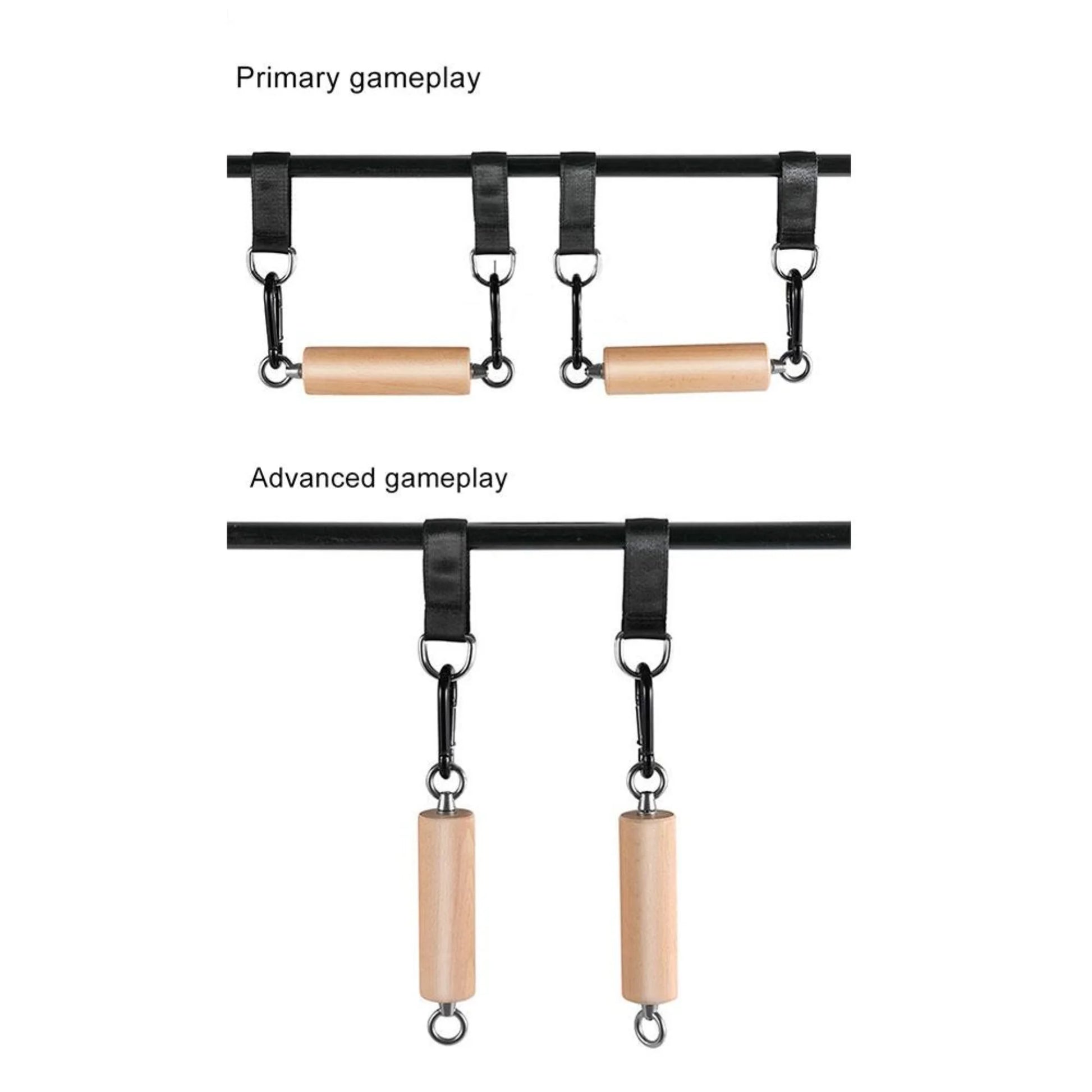 Workout Bouldering Pull Up Set shown in primary deadhang position and advanced grip variation for progressive climbing strength training
